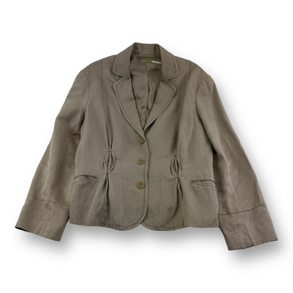 Max Studio Brown Silk Linen 3 Button 1 Vent Blazer Womens Size 8